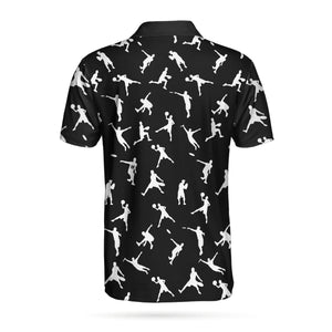 Silhouette Playing Disc Black Golf Pattern Disc Polo Shirt For Men