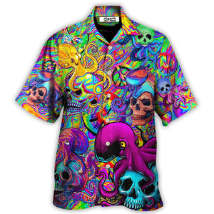 Hippie Skull Octopus Colorful Tie Dye - Hawaiian Shirt