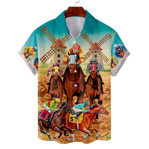 Horse Racing Europe Mid 20th Century - Hawaiian Shirt