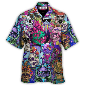 Hippie Mushroom And Skull Colorful Art - Hawaiian Shirt