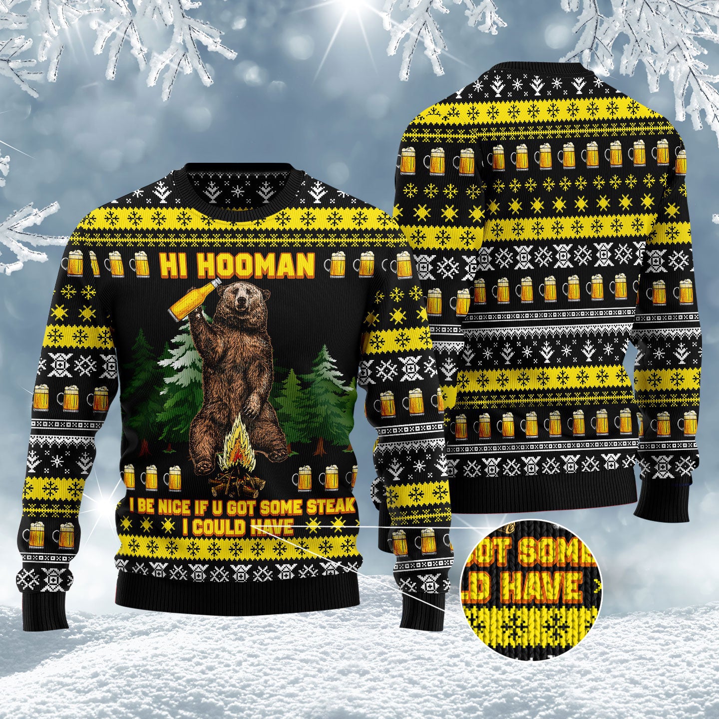 Bear Hi Hooman Christmas Funny Yellow Ugly Sweater