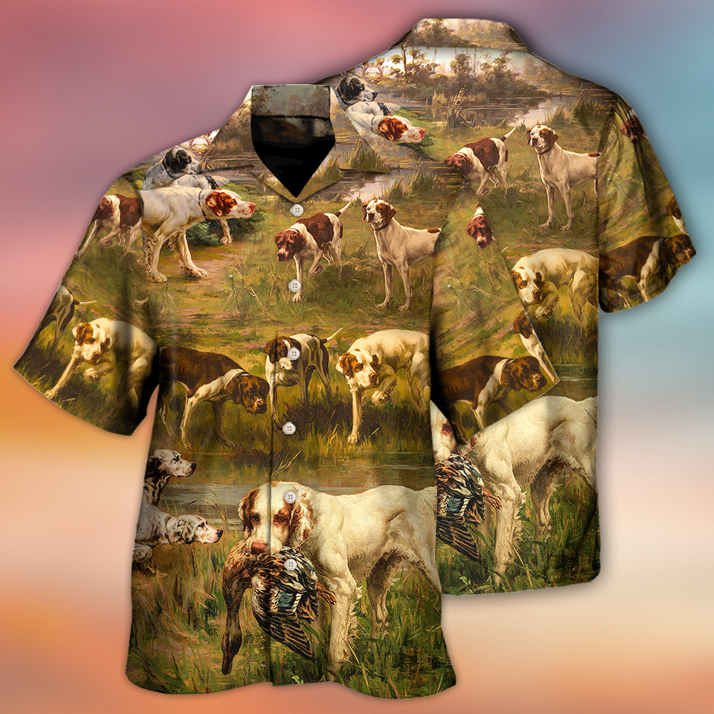 Hunting Dog Hunting Duck Art Style - Gift For Hunting Lovers - Hawaiian Shirt