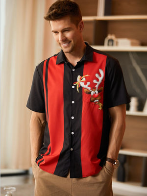 Christmas Funny Reindeer Black Red - For Men And Women - Hawaiian Shirt