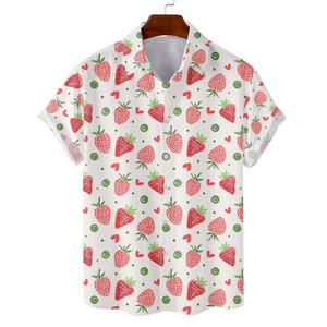 Hello Summer Cream Strawberry Pattern- Hawaiian Shirt