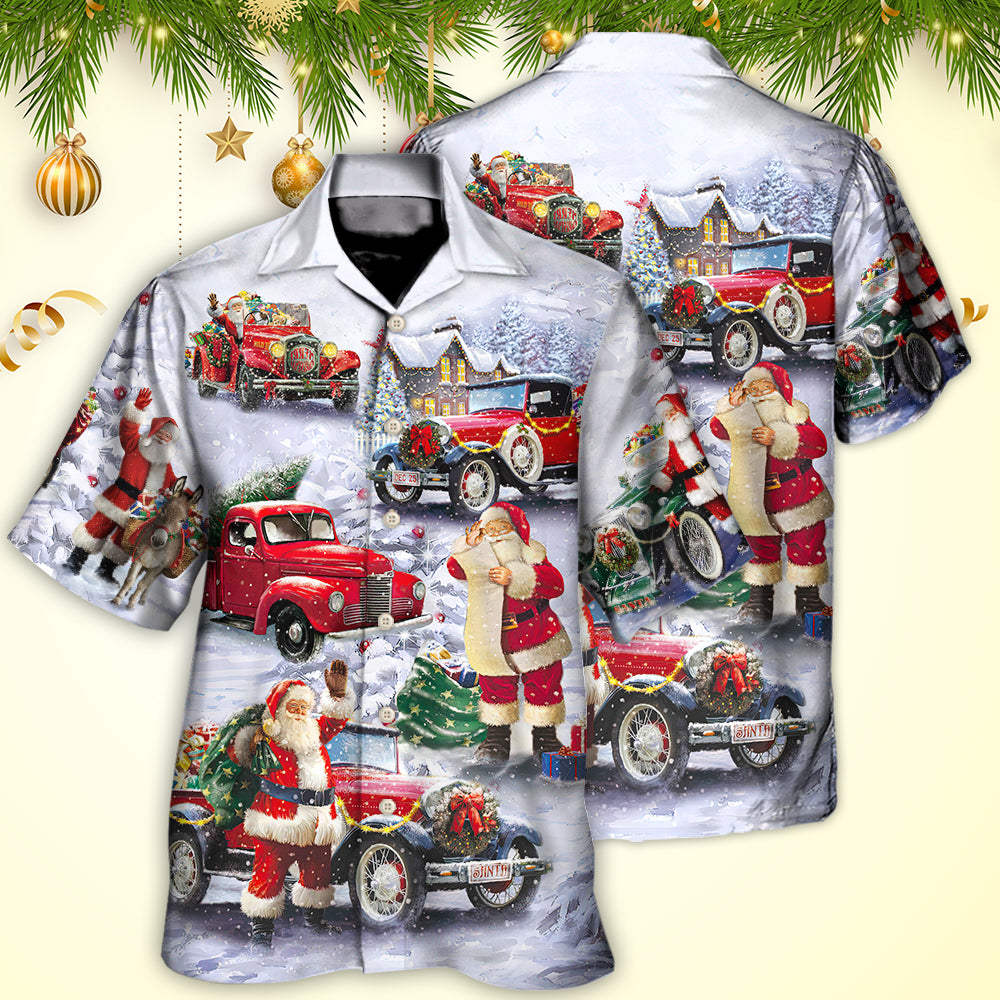 Christmas Santa Claus Funny Red Truck Xmas Painting - Hawaiian Shirt