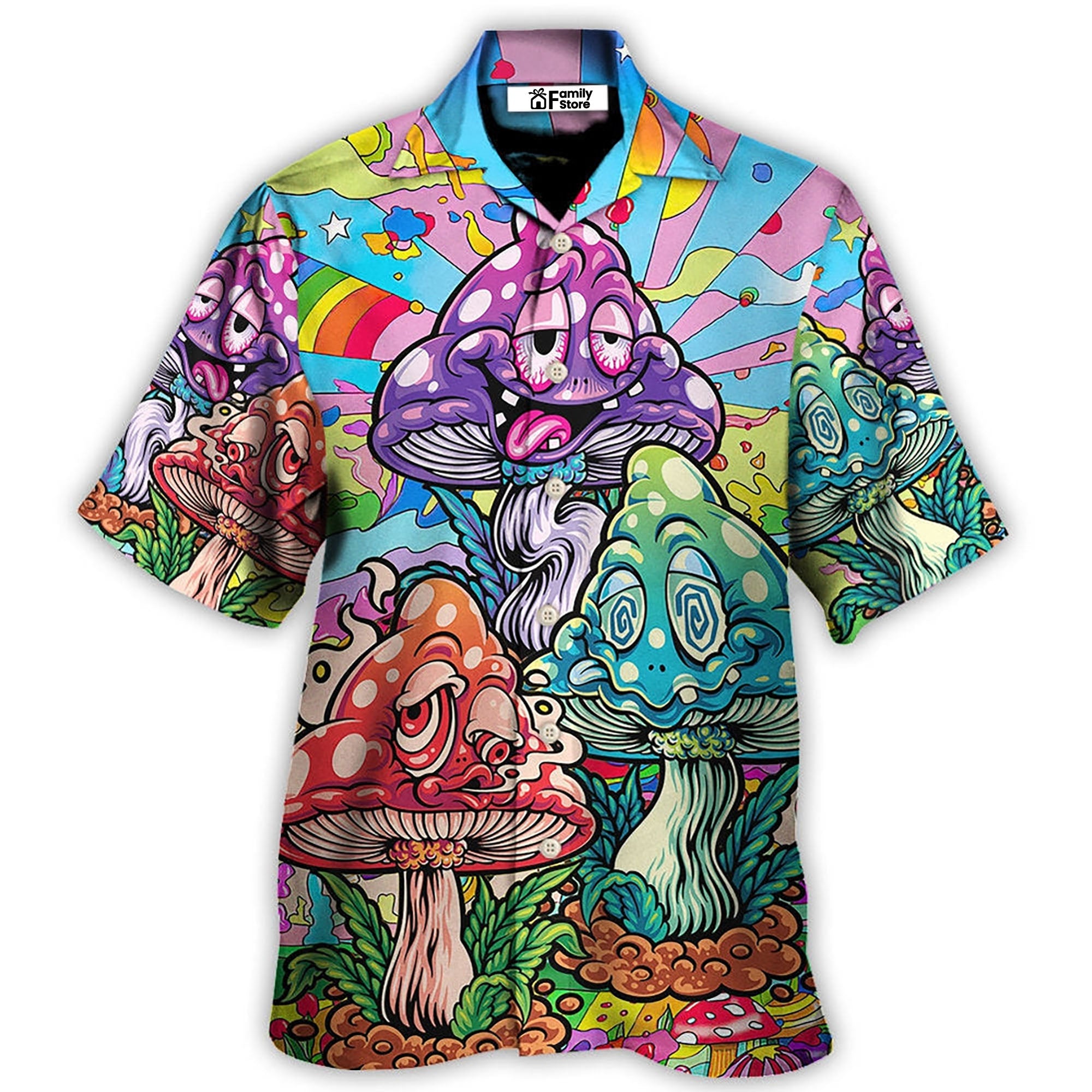 Hippie Mushroom Colorful Happy Life - Hawaiian Shirt