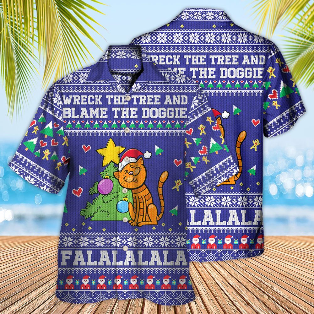 Brown Cat Wreck The Tree And Blame The Doggie - Christmas Hawaiian Shirt