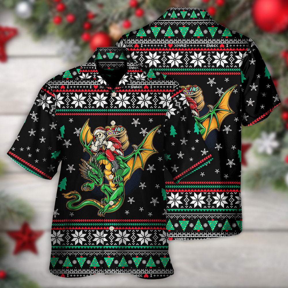 Christmas Santa Claus With Dragon - Hawaiian Shirt