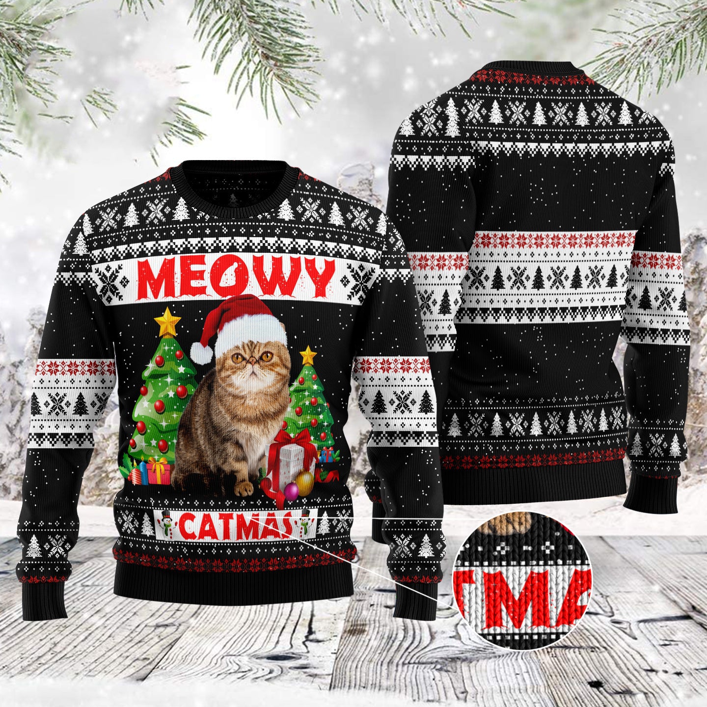 Meowy Catmas Black Christmas Funny Ugly Sweater