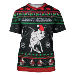 Christmas Merry Fishmas T-Shirt 3D For Men & Women