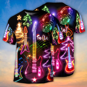 Christmas Guitar Tree Happy Glow Light Style T-Shirt