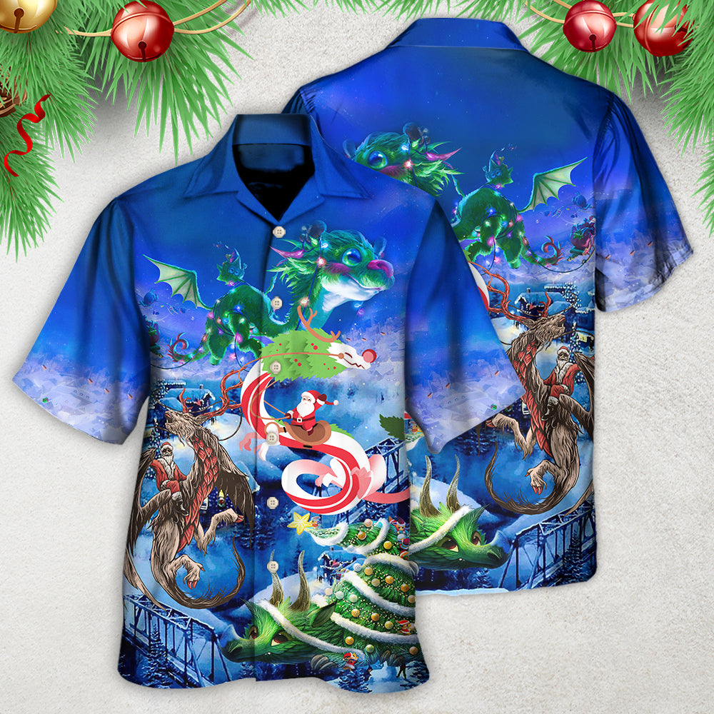 Christmas Santa Riding A Dragon - Hawaiian Shirt