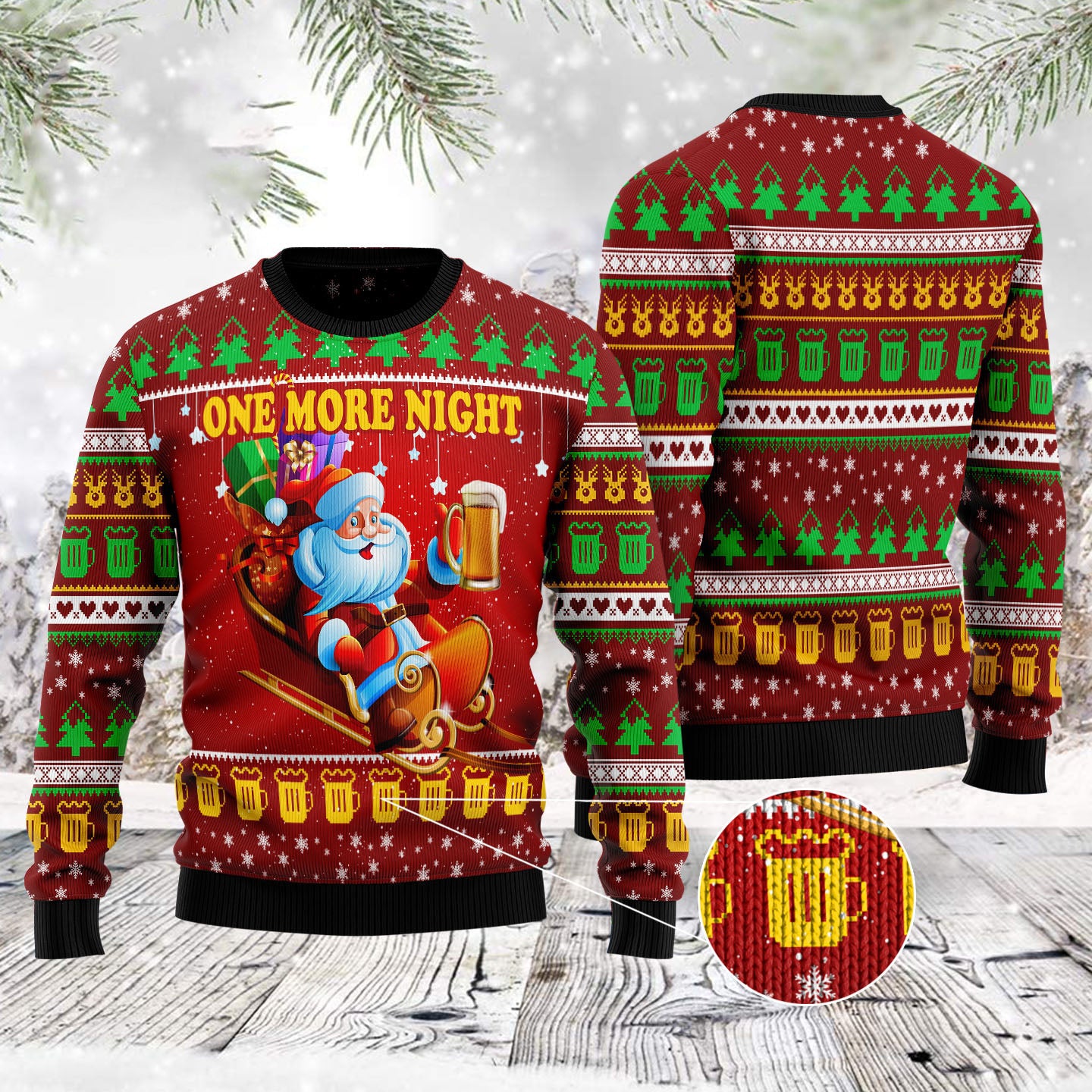 One More Night Beer Christmas Funny Ugly Sweater