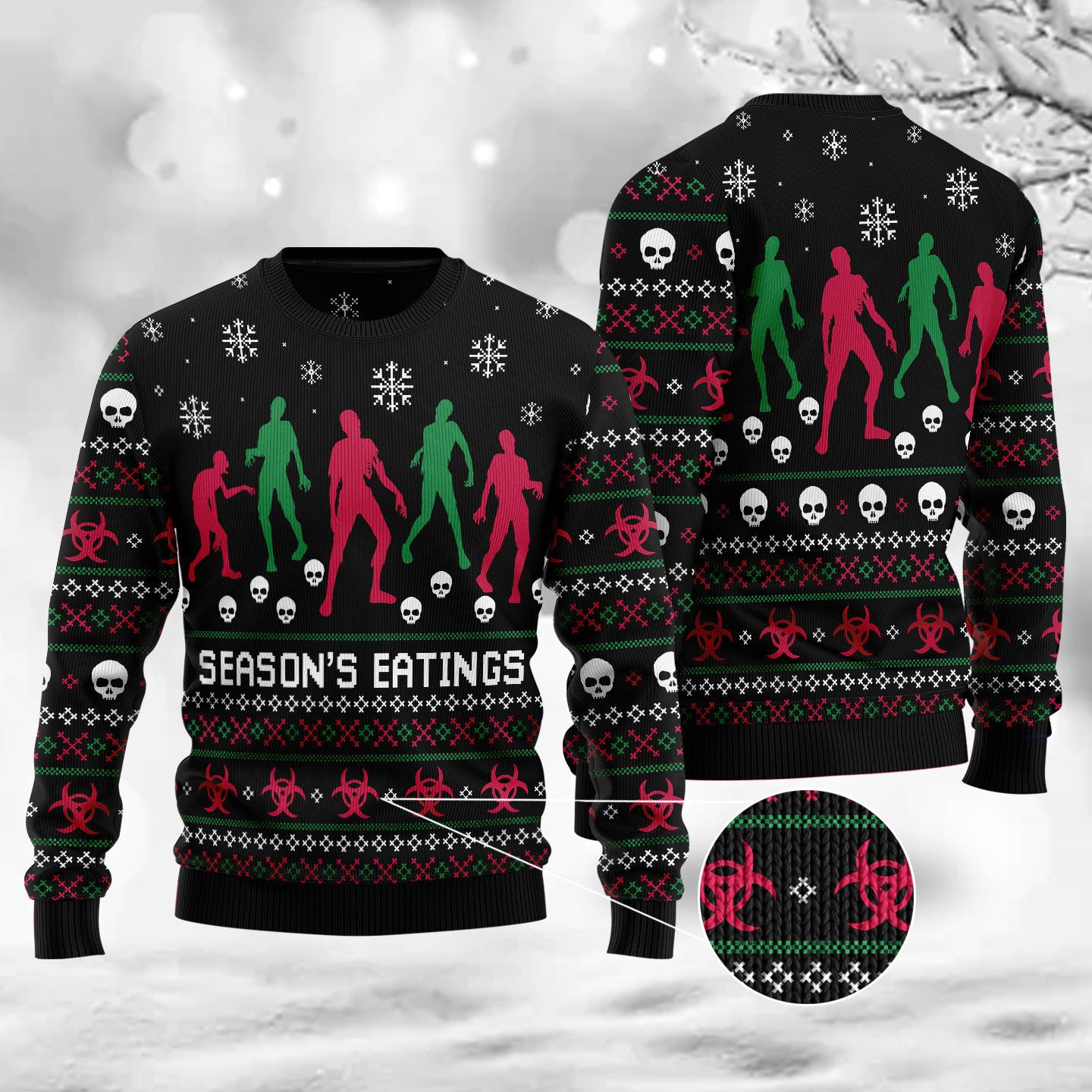 Zoombie Season Eatings Christmas Blue Ugly Sweater