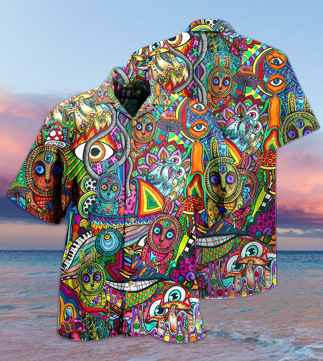 Hippie Mushroom Mix Peace Life Color - Hawaiian Shirt