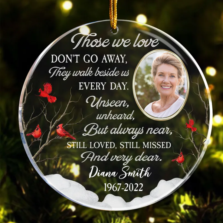 Custom Photo Those We Love Don't Go Away - Memorial Gift For Family - Personalized Circle Acrylic Ornament