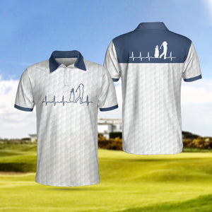 Heartbeat Golfer White And Navy Golf Polo Shirt For Men