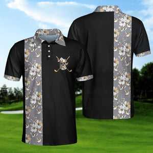 Luxury Golden Skull Black Golf Polo Shirt For Men