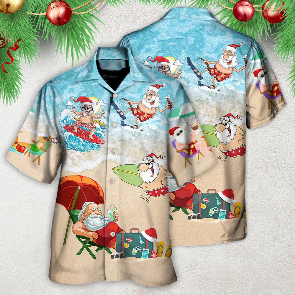 Christmas Santa Play On Beach Light Blue - Hawaiian Shirt