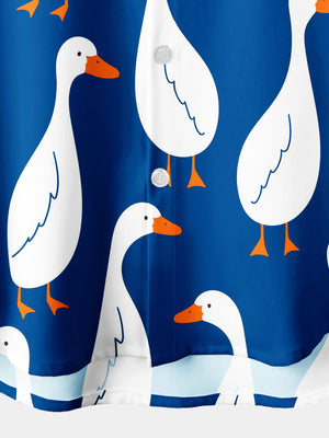 White Goose Blue Pattern - Hawaiian Shirt