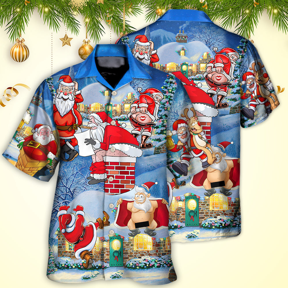 Christmas Rebellious Santa Claus Drunk Beer Troll Xmas - Hawaiian Shirt