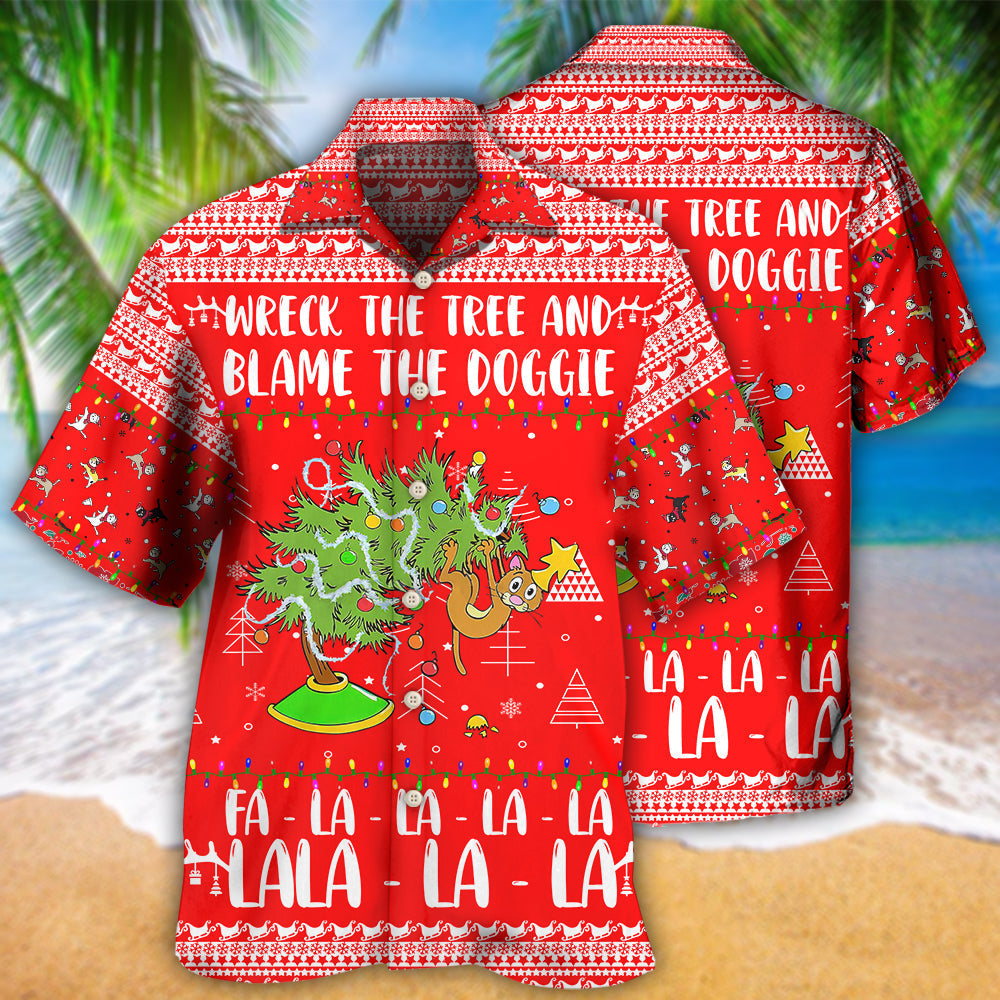 Cat Wreck The Tree Christmas Red Style - Hawaiian Shirt