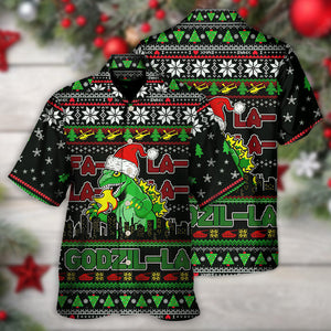 Christmas Godzila Falalalala Xmas - Hawaiian Shirt