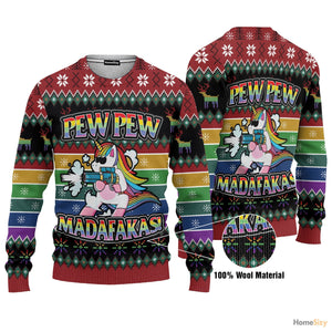 Hobby Unicorn LGBT Pew Pew Ugly Christmas Sweater