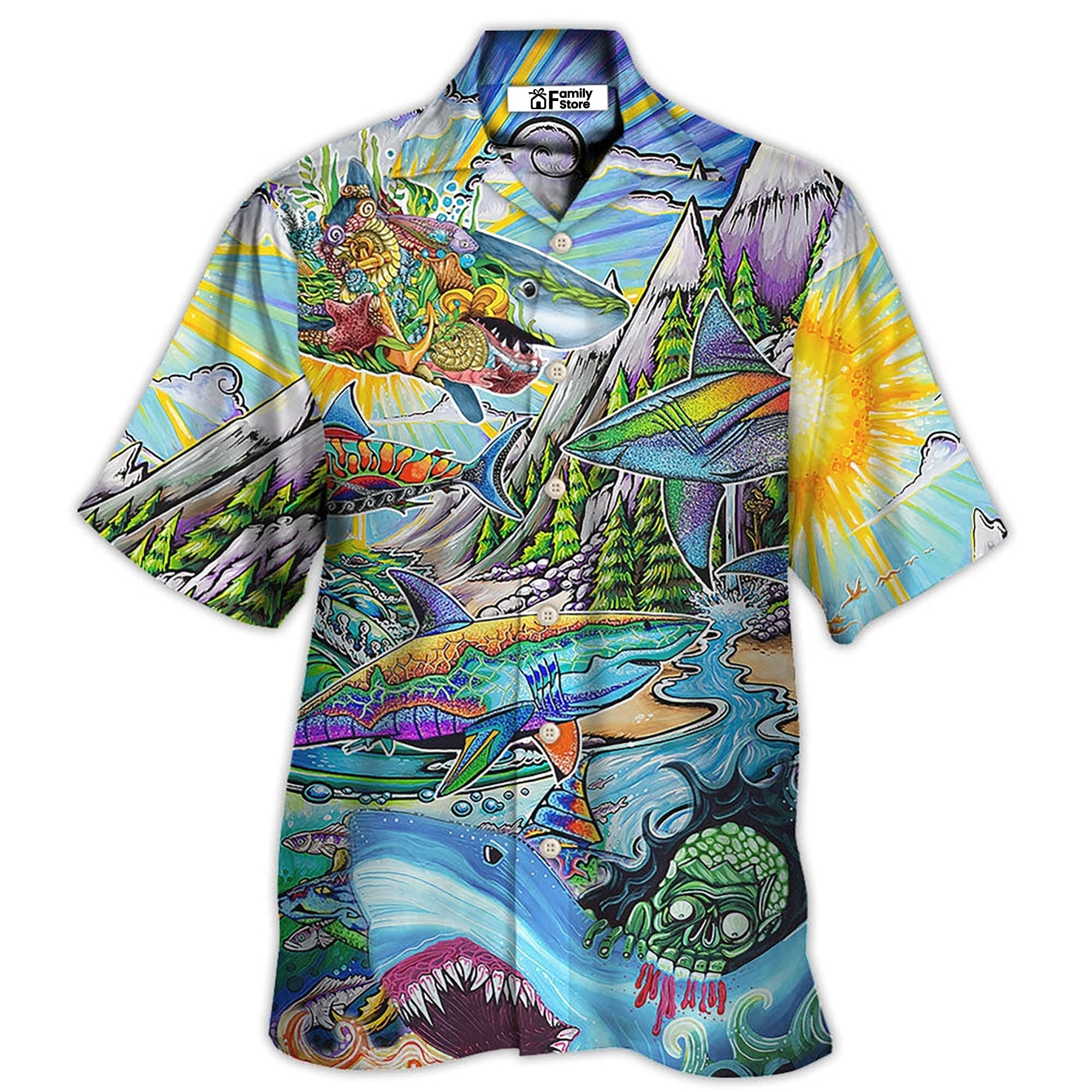 Hippie Shark Colorful Art Peace - Hawaiian Shirt