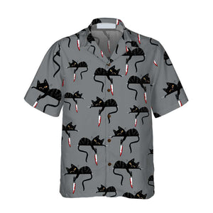 Black Cat With Knife, Funny Themed Hawaiian Shirt