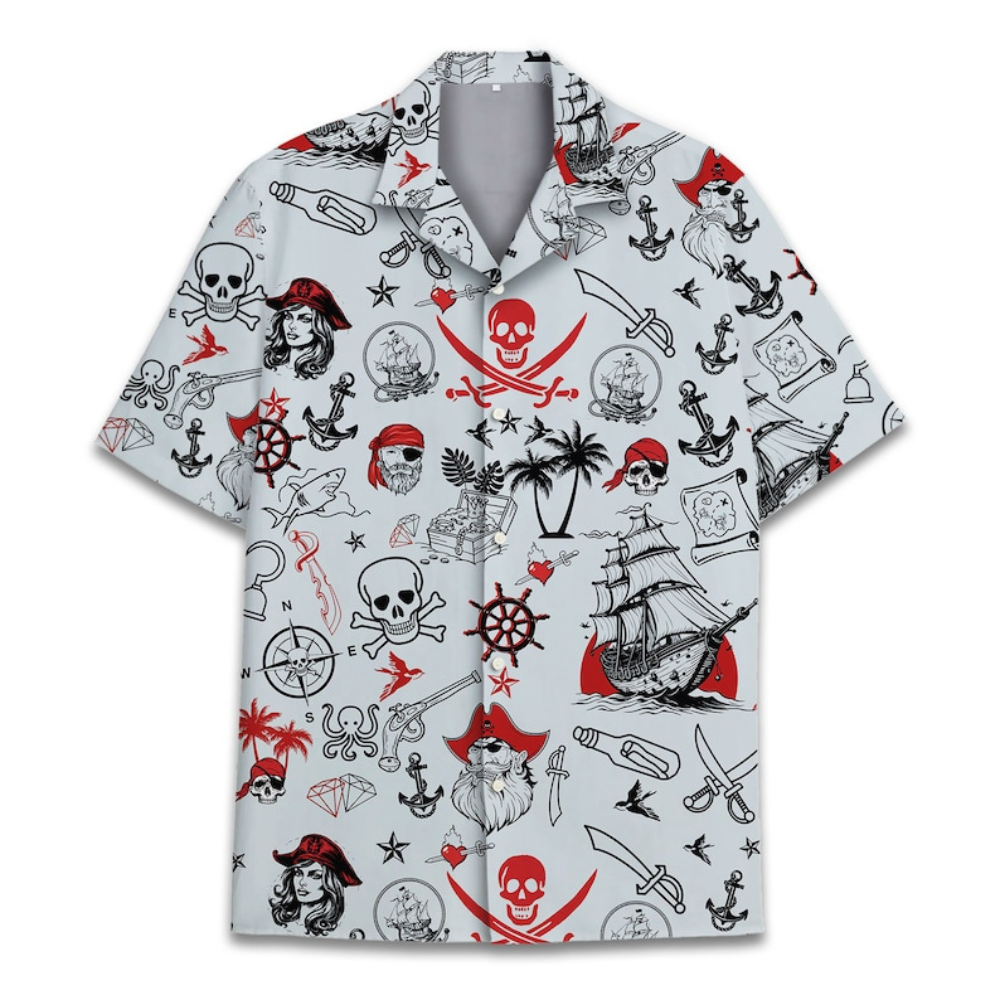 Vintage Pirate Skull Theme Treasure Map - Hawaiian Shirt