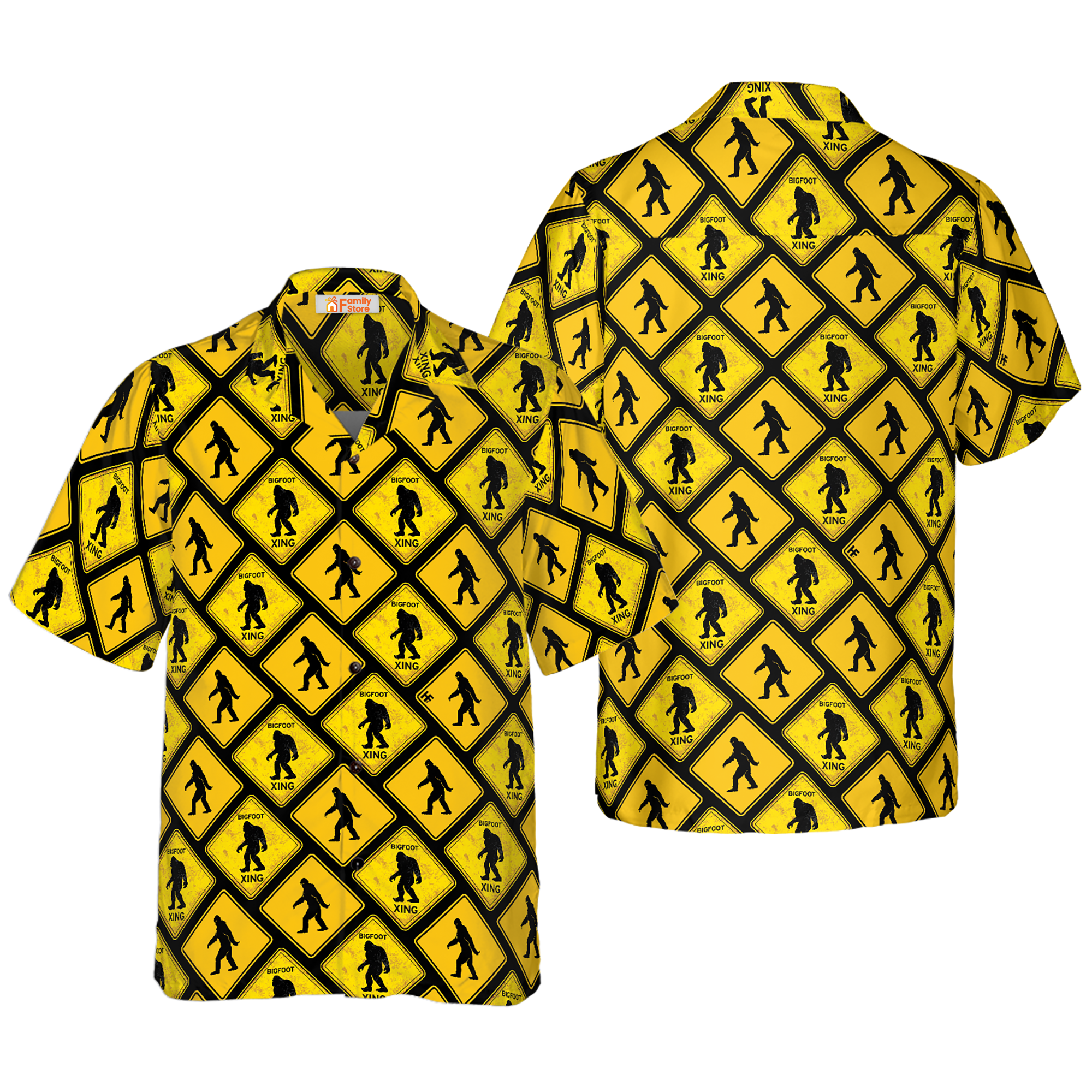 Yellow Square Diamond Pattern Caution Signs Bigfoot - Gift For Men And Women  - Hawaiian Shirt