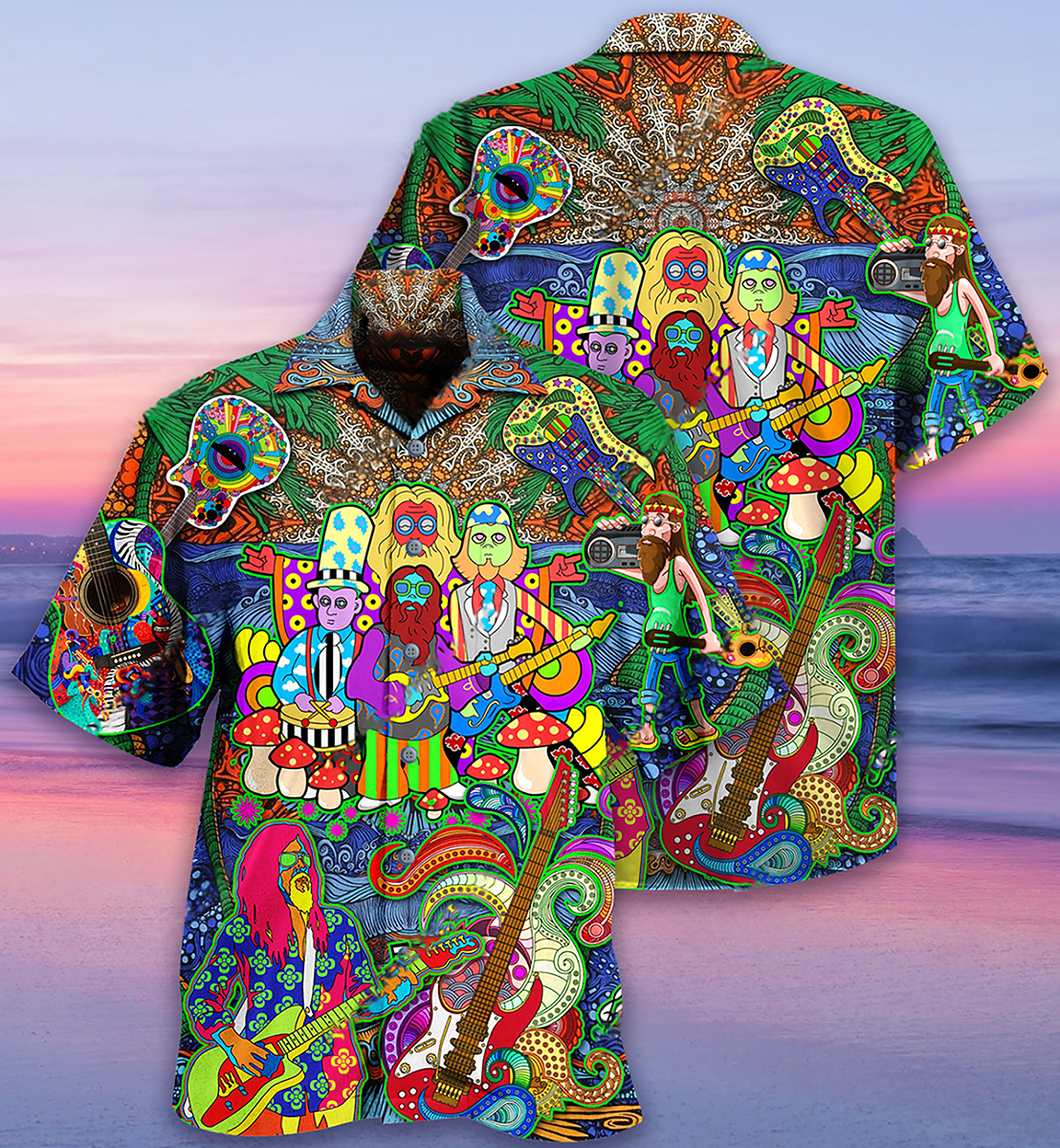 Hippie Music Electric Guitar Colorful Style - Hawaiian Shirt