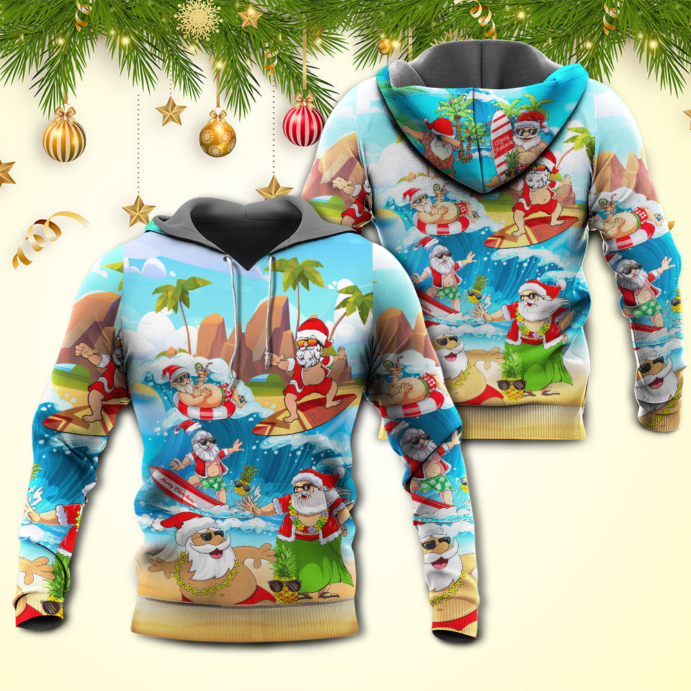 Christmas Santa Claus Play On The Beach Mele Kalikimaka Funny - Hoodie