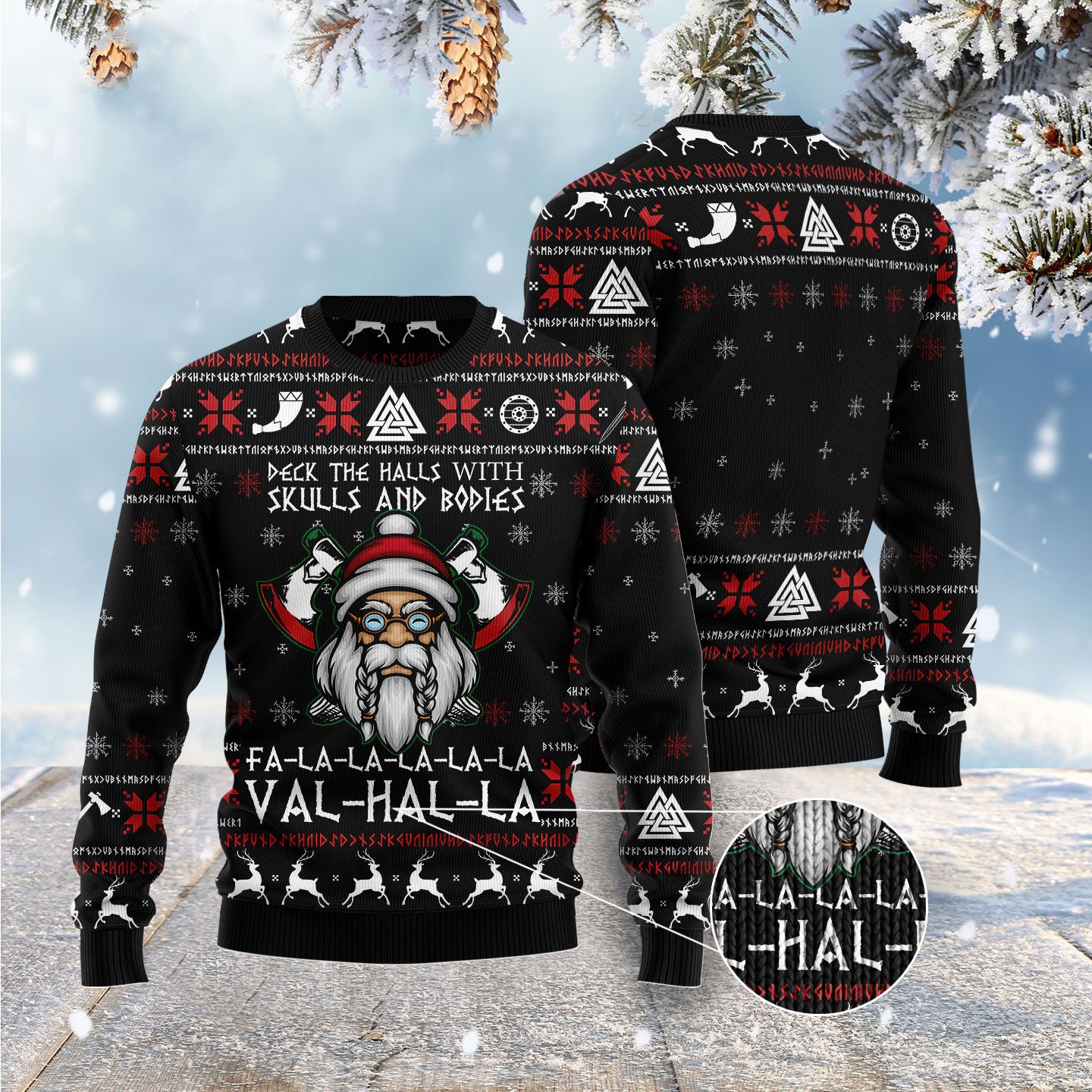 Viking Deck The Halls With Skulls Christmas Funny Ugly Sweater