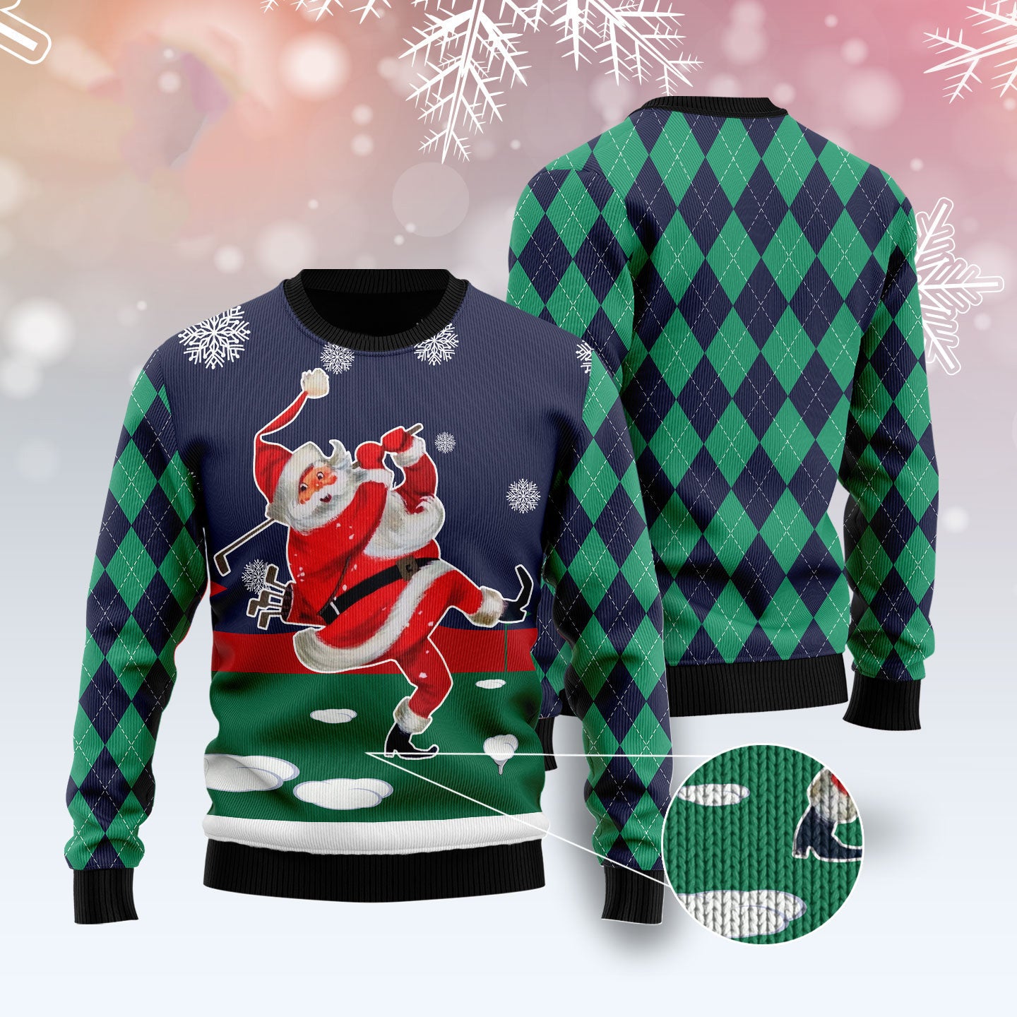 Santa Golfer Funny Blue Ugly Sweater