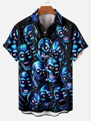 Blue Skull Horror Faces - Hawaiian Shirt