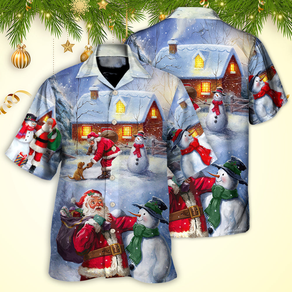 Christmas Santa Love Snowman In The Village Gift For Xmas - Hawaiian Shirt