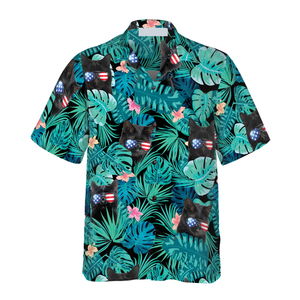 Black Cat Tropical Fourth Of July Hawaiian Shirt