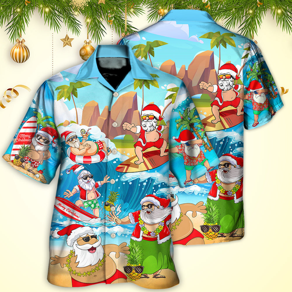 Christmas Santa Claus Play On The Beach Mele Kalikimaka - Hawaiian Shirt