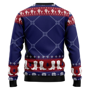 Texas Map Symbols Pattern Dark Blue And Red Ugly Christmas Sweater