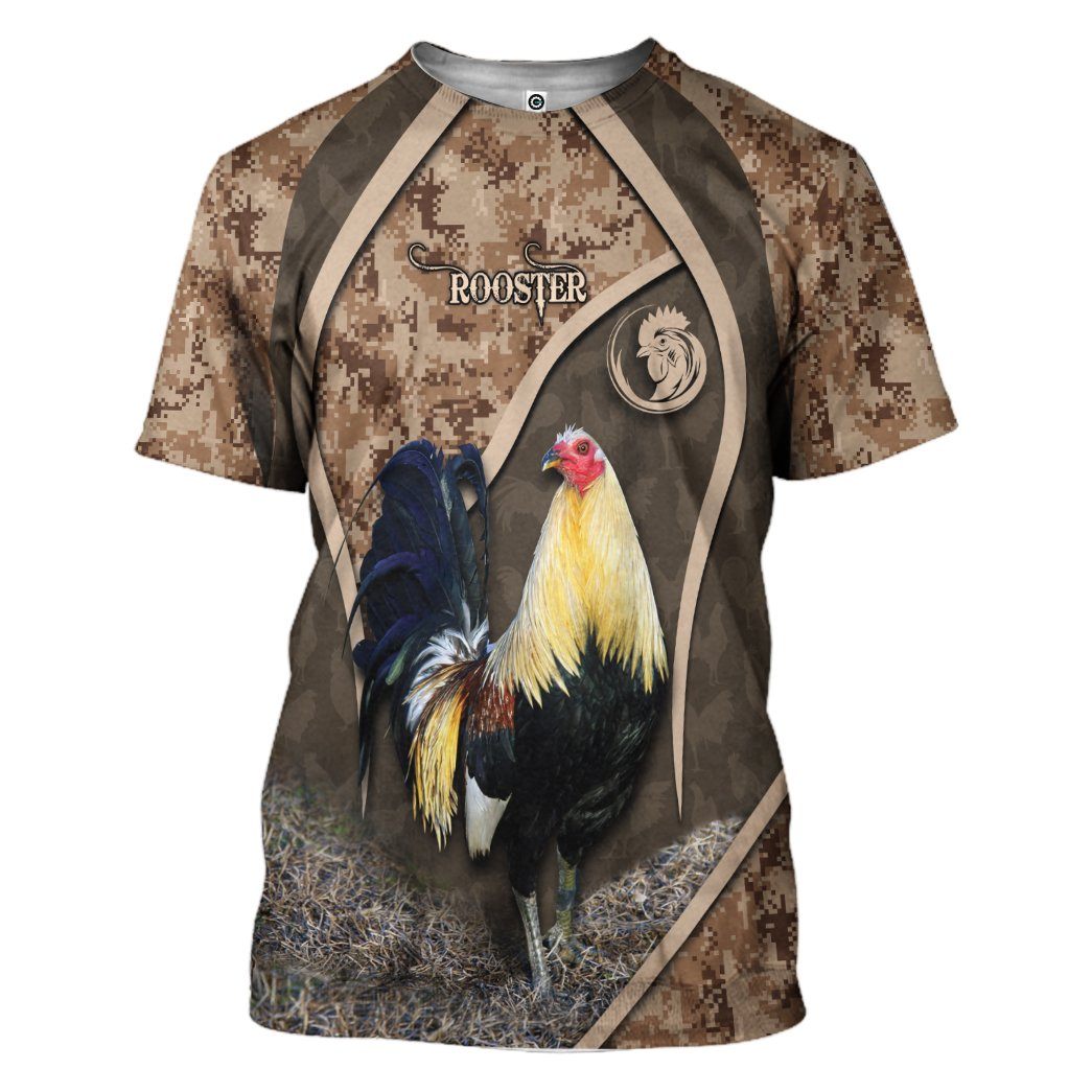 Rooster Chocolate Brown T-Shirt 3D For Men & Women