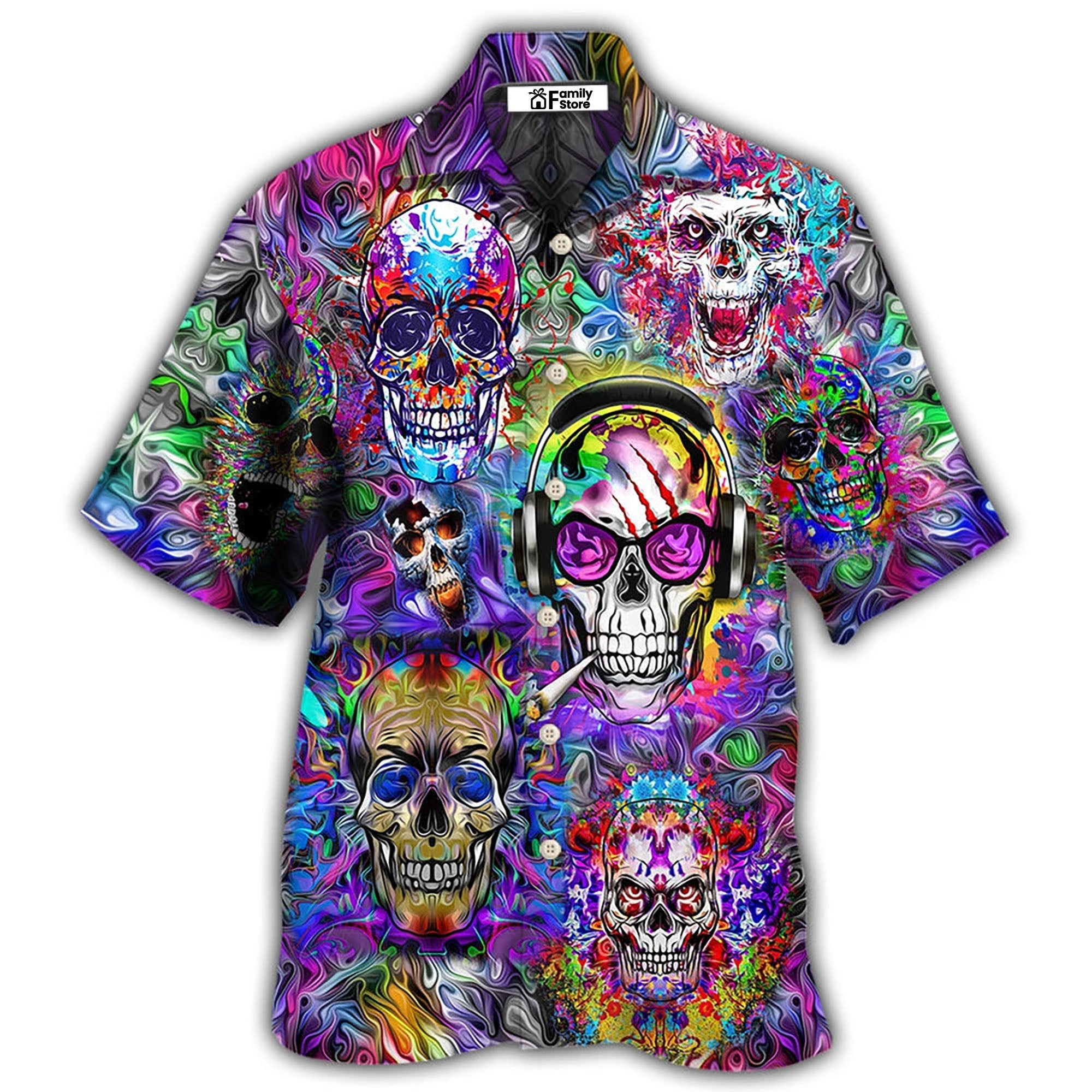 Hippie Skull Colorful Flowers - Hawaiian Shirt