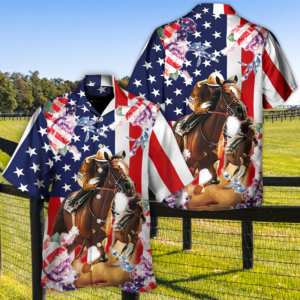 America Horse Racing Rose -  Hawaiian Shirt