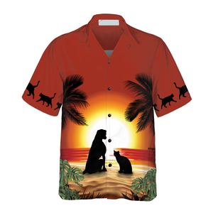 Cat And Dog Sunset Hawaiian Shirt