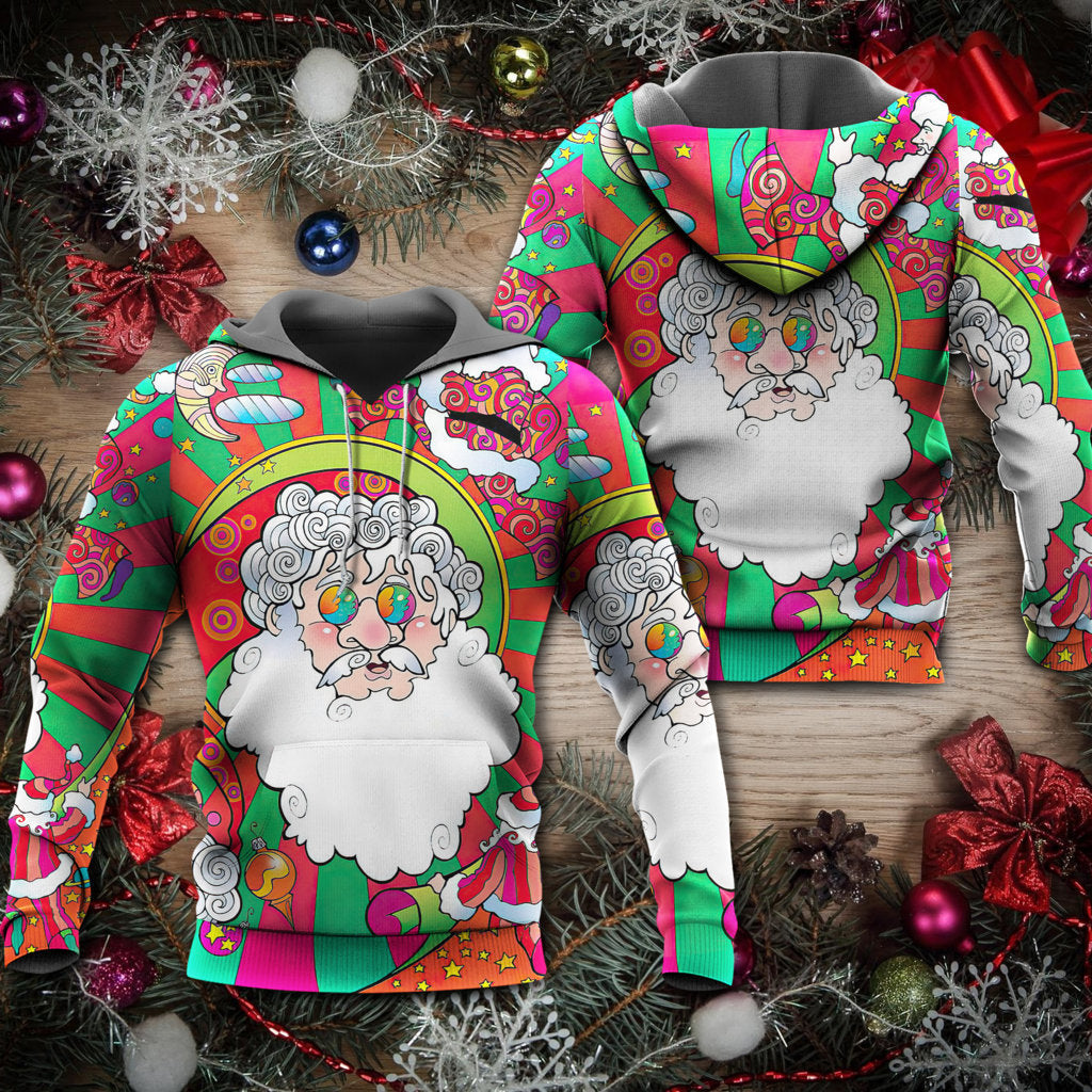 Christmas Santa Claus Psychedelic Colorful Hippie - Hoodie