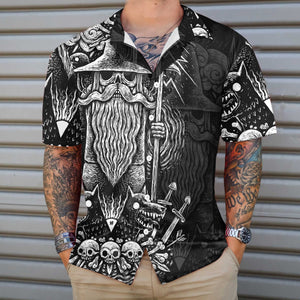 Black And White Viking Odin Norse Mythology - Hawaiian Shirt