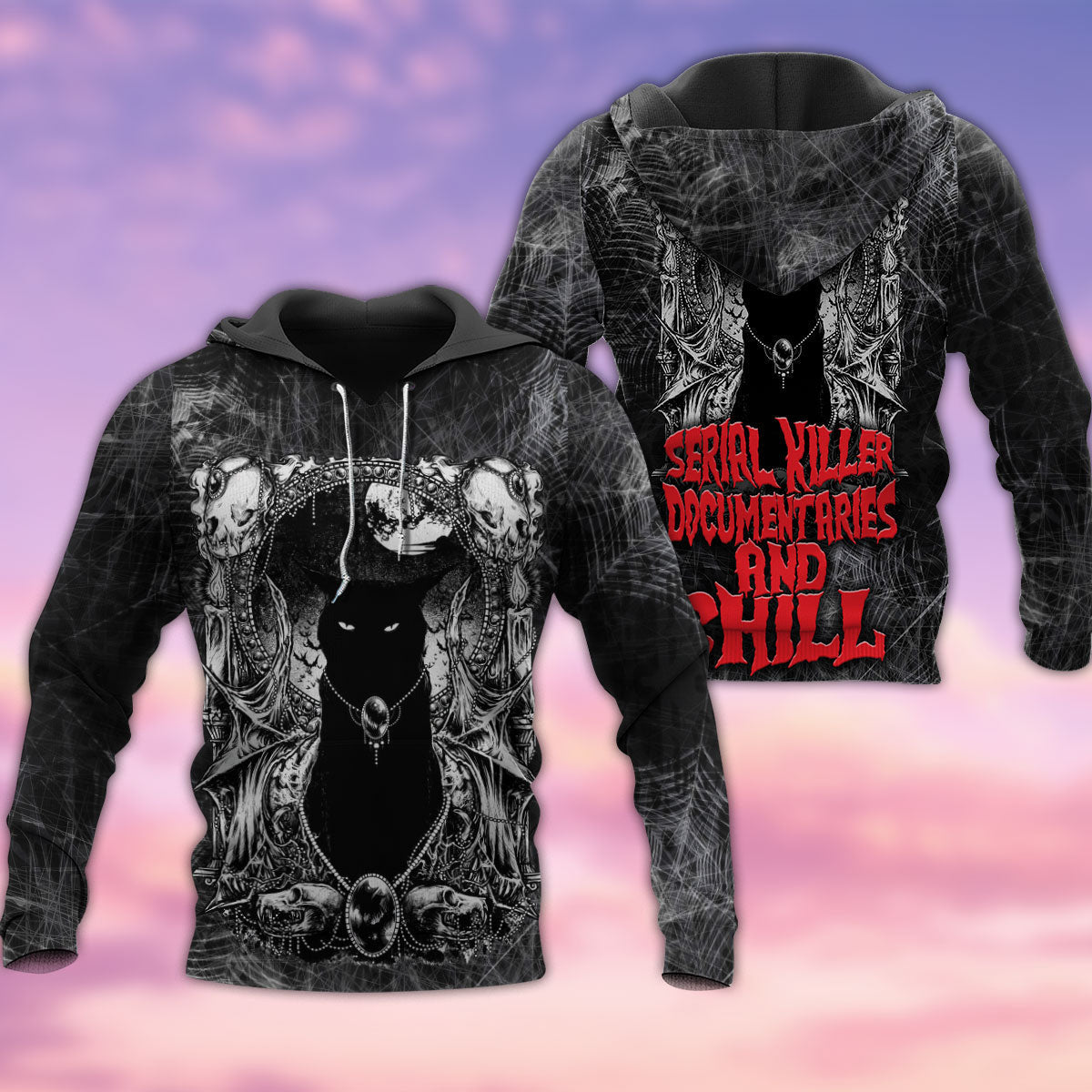 Black Cat Scary Serial Killer Documentaries And Chill - Hoodie]\