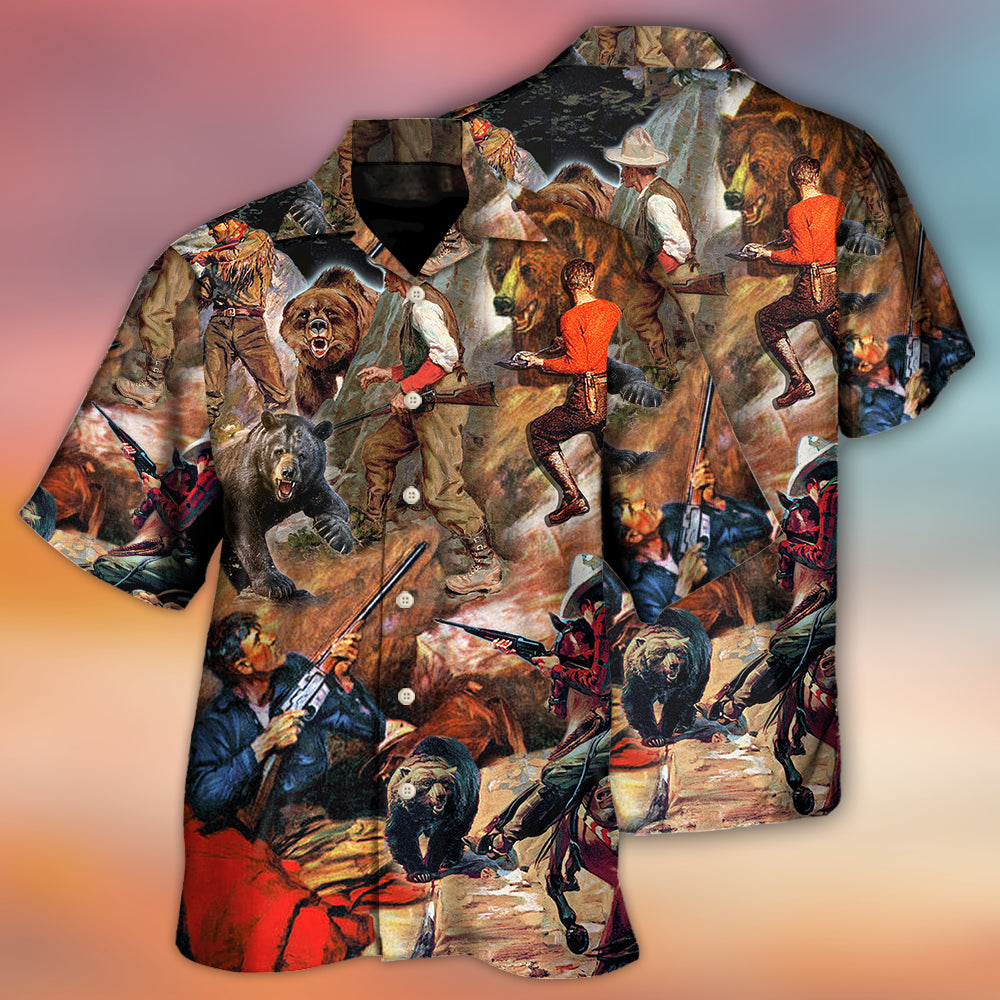 Hunting Bear Cow Boy Cool Art Style - Gift For Hunting Lovers - Hawaiian Shirt