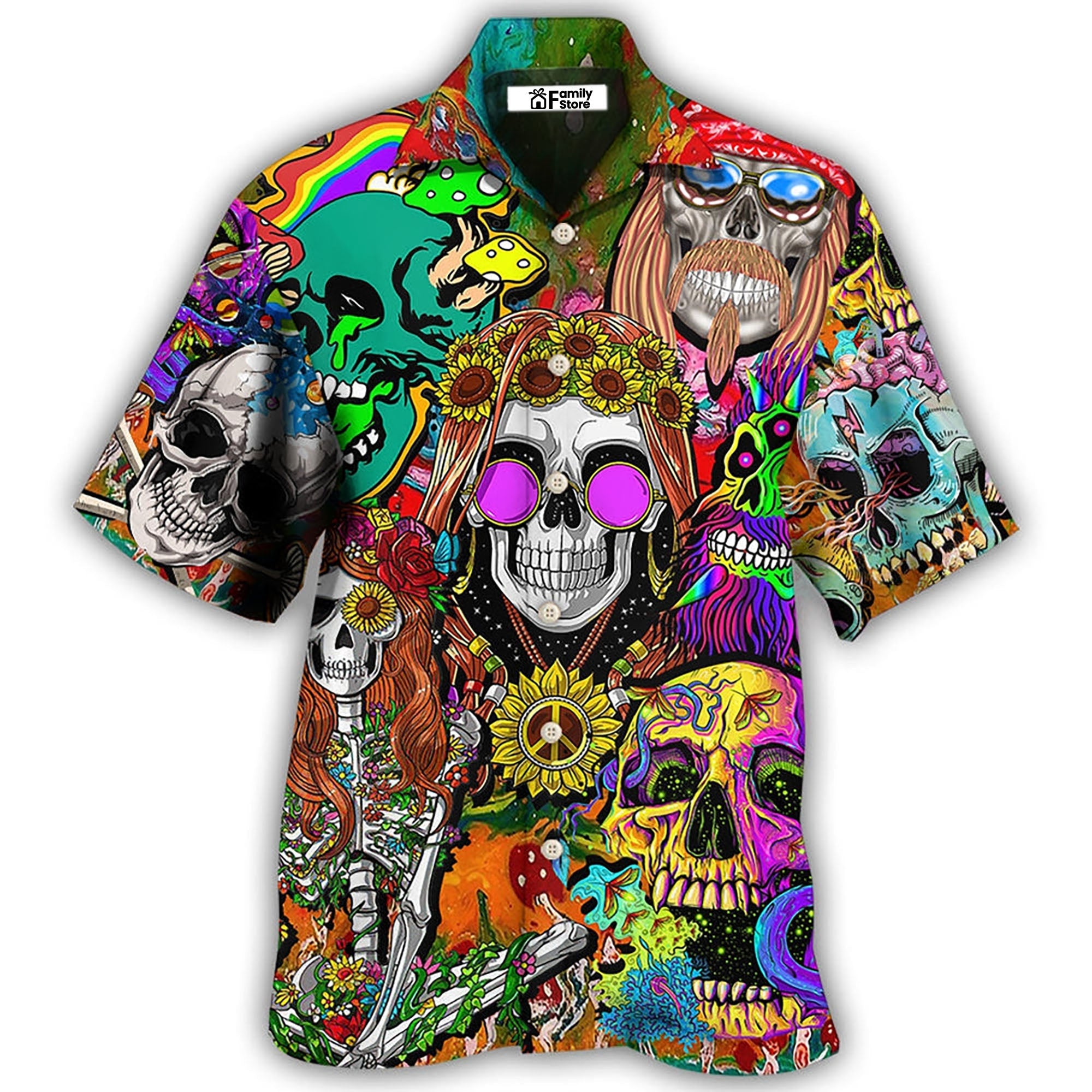 Hippie Skull Colorful Cool Style - Hawaiian Shirt